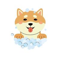 glad shiba inu valp bubblor skum tvätta. vektor illustration av en hundar huvud karaktär isolerat på en vit bakgrund. sällskapsdjur vård begrepp