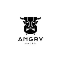 ansikte svart arg ondska behornad logotyp design vektor