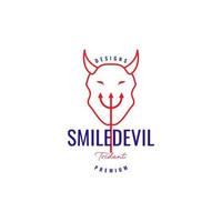 Lächelnder Teufel mit Dreizack-Logo-Design vektor