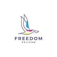 Kunstlinien, die Pelikan abstraktes Logodesign fliegen vektor