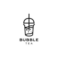 bubbla te dryck boba med glas plast logotyp design vektor