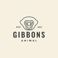 linje huvud gibbon hipster logotyp vektor