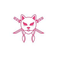 weibliches Kitsune mit Schwerter-Logo-Design vektor