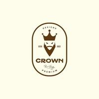 bricka med kung skägg krona logotyp design vektor
