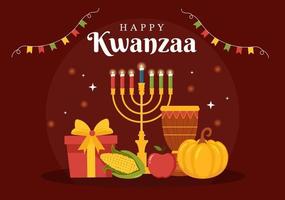 happy kwanzaa urlaub afrikanische vorlage handgezeichnete cartoon flache illustration mit der reihenfolge des namens von 7 prinzipien im kerzensymboldesign vektor