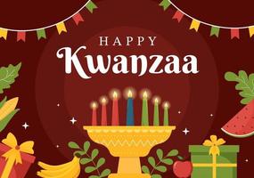 Lycklig kwanzaa Semester afrikansk mall hand dragen tecknad serie platt illustration med beställa av namn av 7 principer i ljus symboler design vektor