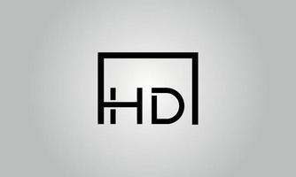 Buchstabe HD-Logo-Design. HD-Logo mit quadratischer Form in schwarzen Farben Vektor kostenlose Vektorvorlage.