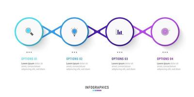 vektor infographic etikett designmall med ikoner och 4 alternativ eller steg. kan användas för processdiagram, presentationer, arbetsflödeslayout, banner, flödesschema, infograf.