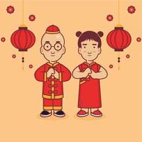 kinesisk ny år illustration av pojke och flicka tecken vektor