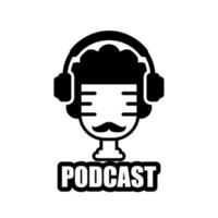 podcast-logo mit krausem haarschnurrbartcharakter vektor