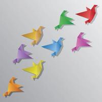massor av origamifåglar flyger tillsammans vektor