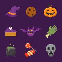 uppsättning halloween trick or treat ikoner vektor