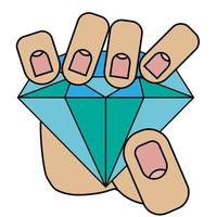 Hand hält einen Diamanten isoliert auf weißem Hintergrund im Cartoon-Stil in Vektorgrafik vektor