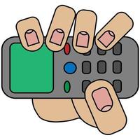 Hand hält Telefon isoliert auf weißem Hintergrund im Cartoon-Stil vektor