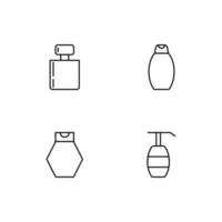 monochrome elemente perfekt für werbung, geschäfte, design usw. editierbarer strich. Vektorlinien-Icon-Set mit Symbolen von Flaschen Parfüm, Shampoo, Flüssigseife oder Duschgel vektor