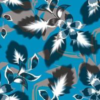 Blaue Grunge-Textur Nahtloses tropisches Muster mit abstrakten Blumenpflanzen Blättern und Laub auf grauem Hintergrund. modernes abstraktes nahtloses Muster. Naturelemente. Blumenhintergrund. exotische Tropen vektor
