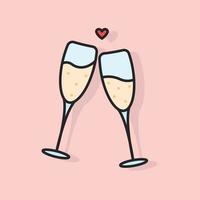 zwei gläser mit champagner in rosa zarter farbe. Feier-Toast. Vektorsymbol vektor