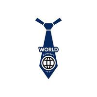 Krawatte mit Globussymbol für das Vektordesign des Weltfirmenlogos vektor