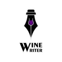 Restaurant-Blog-Schriftsteller-Logo mit Stift und Weinglas als negativer Raum vektor