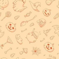 halloween årgång sömlös mönster med hand dragen doodles. Bra för barn textil- grafik, omslag papper, tapet, scrapbooking, stationär, bakgrunder, etc. eps 10 vektor