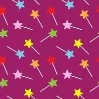 stjärna formad klubba sömlös mönster design mall på lila Färg bakgrund. färgrik magisk pinne vektor illustration för jul, ny år eller halloween bakgrund