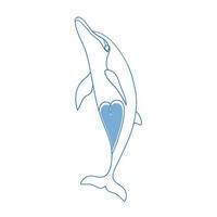 linjär delfin med en hjärta. linjär illustration. minimalistisk ClipArt. vektor