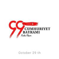 29 ekim cumhuriyet bayrami kutlu olsun. übersetzung 29. oktober, fröhlicher tag der republik. Truthahn-Unabhängigkeitstag-Gruß-Design-Logo vektor