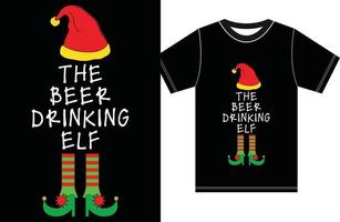 der Bier trinkende Elf. Weihnachts-Shirt-Vektor-Design. vektor