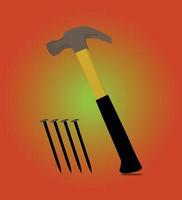 Porträt eines Hammers und schwarzer Nägel. ein schwarz-gelber Hammer und ein schwarzer Nagelvektor. Hammer und schwarze Nägel Porträt. minimalistisches Design, flache Cartoon-Vektorillustration vektor