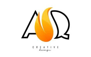 Umrissvektorillustration abstrakter Buchstaben aq aq mit Feuerflammen und orangefarbenem Swoosh-Design. vektor