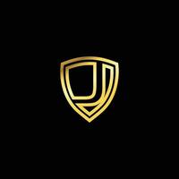 guld skydda med brev j, lyx logotyp med brev j. logotyp för din företag. brev skydda logotyp design begrepp mall vektor