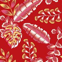 sommar tropisk sömlös mönster med röd abstrakt växt löv och lövverk på pastell bakgrund. vektor design. djungel skriva ut. blommig bakgrund. exotisk tropisk. sommar design. tapet dekor. falla