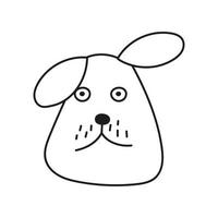 Hund mit überraschtem Blick im Cartoon-Stil auf weißem Hintergrund. Vektor isoliertes Bild gezeichnet mit schwarzer Bürste für Webdesign oder Druck