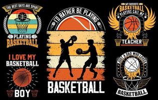 Basketball-T-Shirt-Designbündel, Basketball-T-Shirt-Set mit benutzerdefinierter Grafik, Basketballspielvektor, Basketballspieler-Silhouette vektor