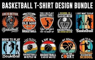 Basketball-T-Shirt-Designbündel, Basketball-T-Shirt-Set mit benutzerdefinierter Grafik, Basketballspielvektor, Basketballspieler-Silhouette vektor