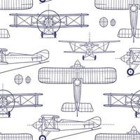 handgezeichneter Vintage-Flugzeugplan. nahtloses Muster. perfekt für Textil-, Tapeten- oder Druckdesign. vektor