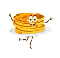 Pfannkuchen-Zeichentrickfigur mit Honig, Dessert vektor