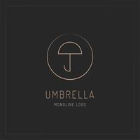 Regenschirmumriss-Logo-Design. Regenschirmlinie Kunstdesignkonzept lokalisiert auf schwarzem Hintergrund vektor