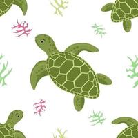 sömlös mönster med sköldpadda och alger vektor