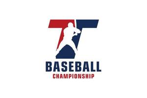 bokstaven t med baseball logotyp design. vektor designmallelement för sportlag eller företagsidentitet.