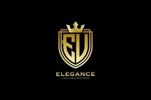 initiales eu elegantes luxus-monogramm-logo oder abzeichenvorlage mit schriftrollen und königskrone - perfekt für luxuriöse branding-projekte vektor