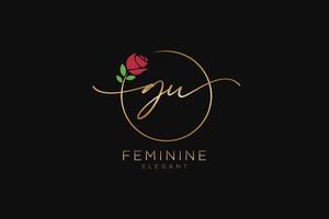 första gu feminin logotyp skönhet monogram och elegant logotyp design, handstil logotyp av första signatur, bröllop, mode, blommig och botanisk med kreativ mall. vektor