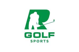 Alphabet-Buchstaben-Symbol-Logo r für Golf-Logo-Design-Vektorvorlage, Vektoretikett des Golfsports, Logo der Golfmeisterschaft, Illustration, kreative Ikone, Designkonzept vektor