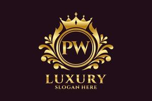Royal Luxury Logo-Vorlage mit anfänglichem pw-Buchstaben in Vektorgrafiken für luxuriöse Branding-Projekte und andere Vektorillustrationen. vektor