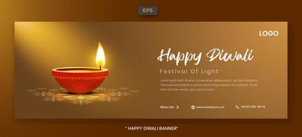 Lycklig diwali festival av lampor med realistisk olja lampa element webb baner mall vektor