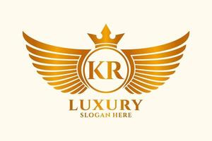 lyx kunglig vinge brev kr vapen guld Färg logotyp vektor, seger logotyp, vapen logotyp, vinge logotyp, vektor logotyp mall.