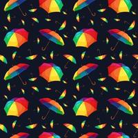 sömlös mönster med regnbåge paraplyer på blå mörk bakgrund vektor