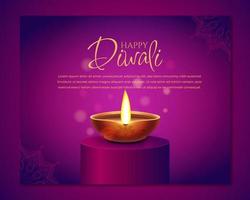 Lycklig diwali festival bakgrund med olja lampor för social media omslag, baner, hälsning kort. vektor mall