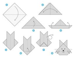 Kaninchen-Origami-Schema-Tutorial, bewegliches Modell. Origami für Kinder. Schritt für Schritt, wie man ein süßes Origami-Kaninchen macht. Vektor-Illustration. vektor