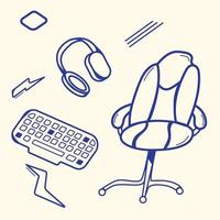 ein set liner icon videospiele, tolles design für jeden zweck. für Gaming-Stuhl, Kopfhörer, Tastatur. vektor